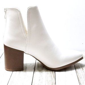 New V Cutout White Block Heel Ankle Boots Booties